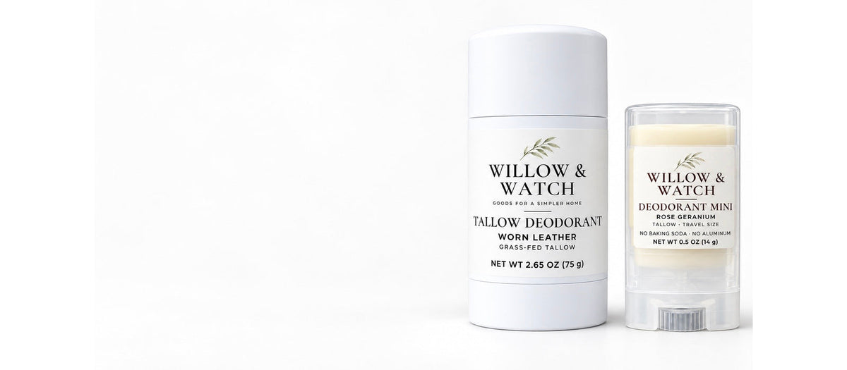 Willow & Watch tallow deodorant with a travel-size deodorant mini
