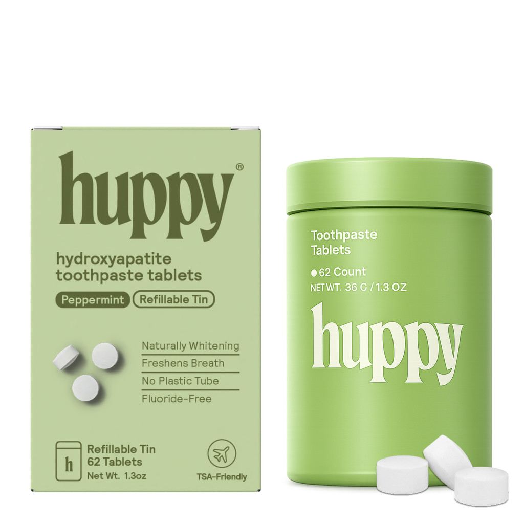 Huppy Fluoride-Free Toothpaste Tablets, Peppermint (Tin)