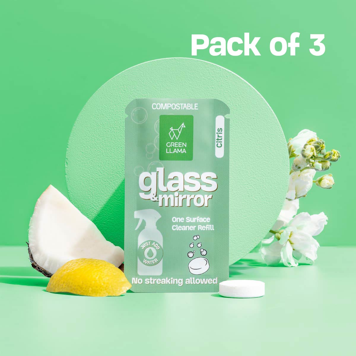 Green Llama Glass & Mirror Cleaner Refills, Litsea (3-Pack)