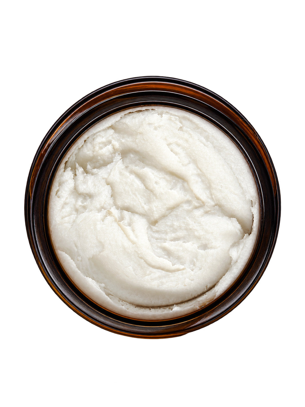 Open jar of Pure Whipped Tallow for Face seen from above, showing the white whipped texture